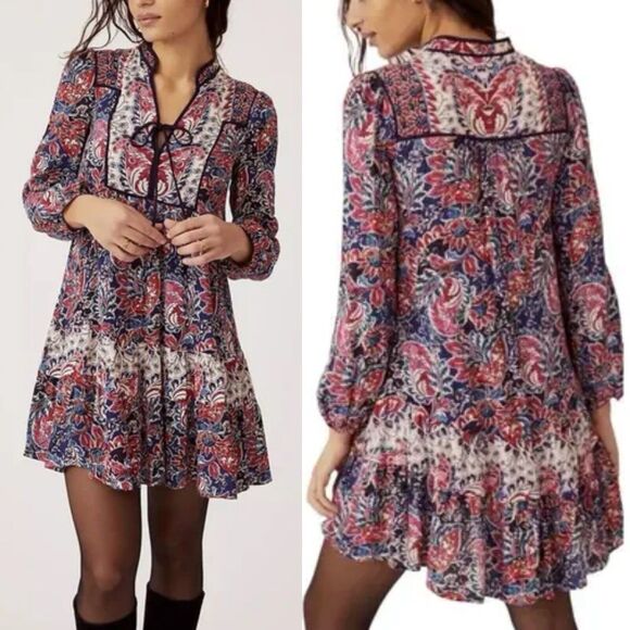 Anthropologie Dresses & Skirts - by Anthropologie Sz S Spliced Tunic Dress Swing Flowy Folk Bold Boho Hi Lo